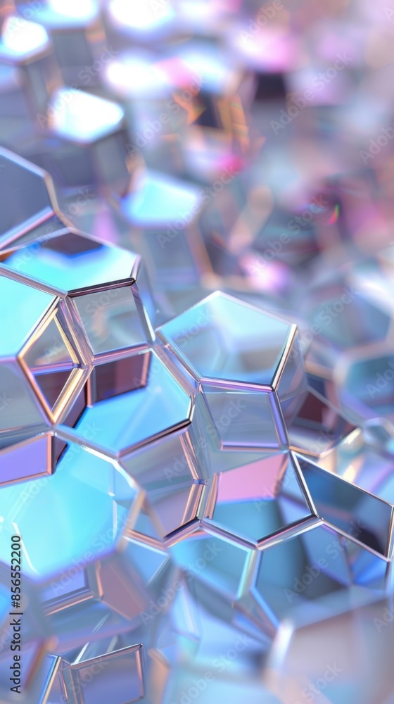 Poster a holographic illusion of evershifting hexagons creating a sense of depth and movement.