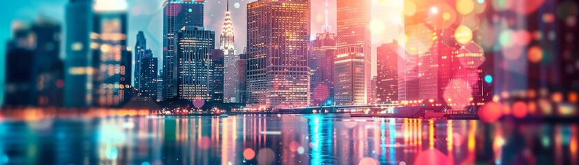 Obraz premium Urban Pulse: Blurry Cityscape with Vivid Glitch Effects Capturing the Dynamic Evolution of City Life