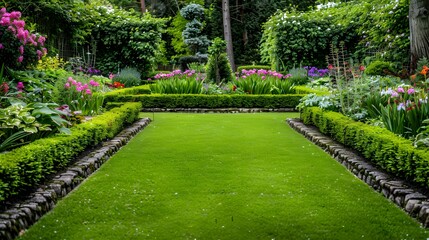 Fototapeta premium Elements of lawns with symmetrical flower beds picture