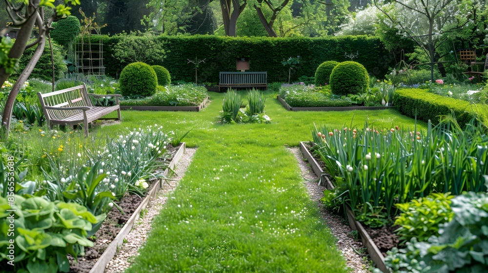 Wall mural Plants with luscious rows of spring onions img