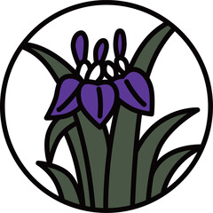 カラー円形ミニ花札　菖蒲　杜若　皐月　5月　菖蒲のカス