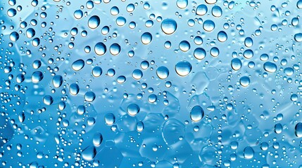 Water drops or oil bubbles on blue background 