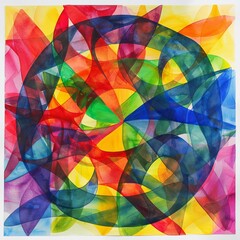 Fototapeta premium Watercolor painting of an intersection of colors, with vibrant hues and shades blending together in abstract patterns and forms, creating, Generative AI