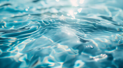 Ripples and light reflections on clear blue water surface. 
