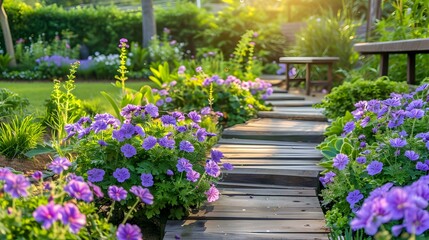Fototapeta premium Seedlings of geranium flowers surrounded by flowering img