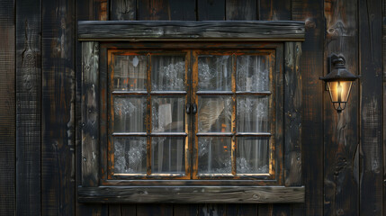 old rustic style wooden window in village house wall. Ai generated Images