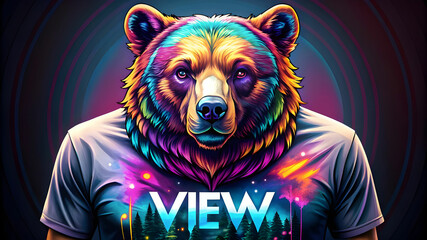 a Cyberpunk bear portrait with colored fluid, artwork