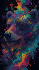 a Cyberpunk bear portrait with colored fluid, artwork