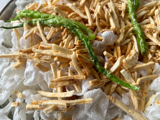 Sabudana Papad or Sago Pappadam with aloo kandi  is a white crunchy big circular shape deep fried snack usually consumed during Vrat or Fast in Hindu religion.