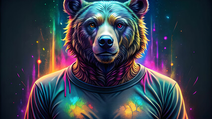 a Cyberpunk bear portrait with colored fluid, artwork