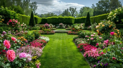 Obraz premium An english-style garden with symmetrical beds filled img