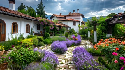 Fototapeta premium A bulgarian garden with flower beds picthure