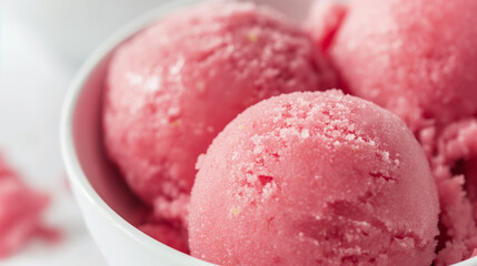 Exotic guava and lime sorbet, a closeup of exotic guava and lime sorbet, its bright pink color and tangy flavor highlighted against a white background