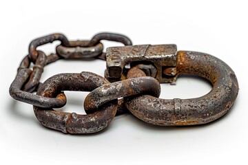 Obraz premium Padlock and chain isolated on a white background