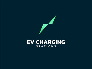 Electric vehicle charging with triangles lightning bolt symbol logo vector design concept.  EV charging logotype symbol for Electric Car, EV station, ui, business, infographic, web, clean energy.