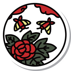 ステッカー風の円形ミニ花札　水無月　牡丹　蝶　6月　牡丹に蝶