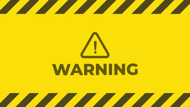 Motion graphic animation of warning text, with yellow background. 4k Video