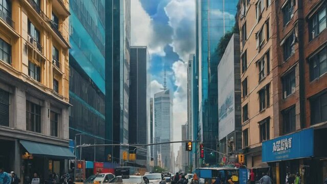 street on the city, seamless looping animation video background 