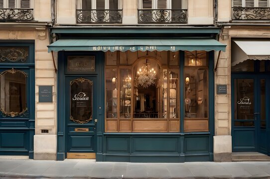vintage parisian storefront facade template.