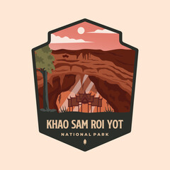 khao sam roi yot national park logo vector emblem patch illustration design, phraya nakorn cave nearby hualin emblem design