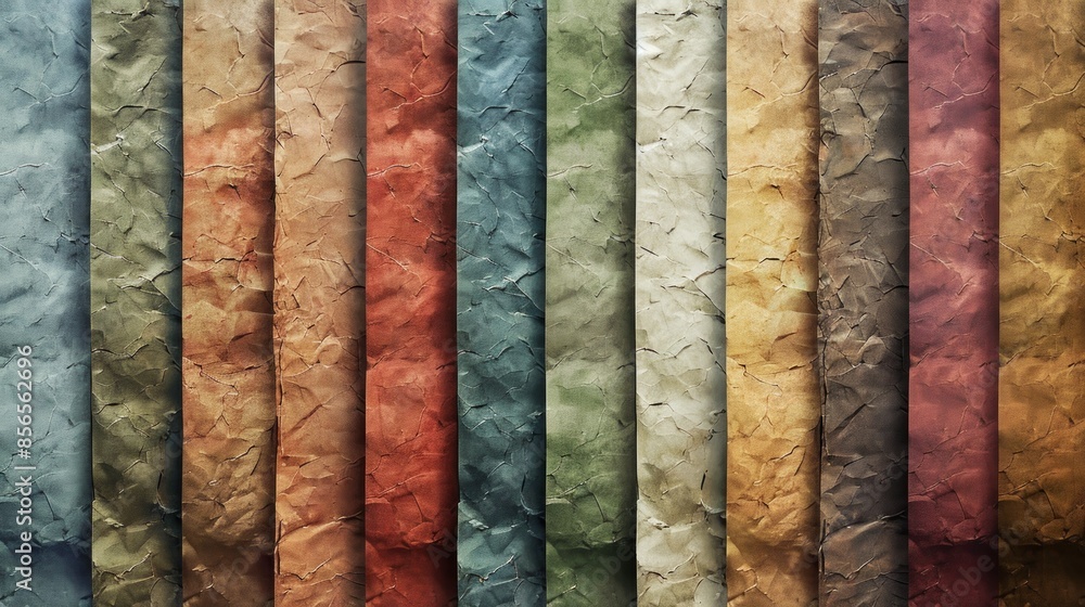Poster a row of colorful paper with a variety of textures and patterns