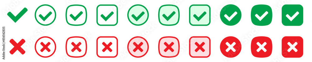 Aufkleber right or wrong icons. green tick and red cross checkmarks. yes or no symbol, approved or rejected ic