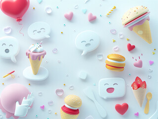 Modernes Werbebanner mit Plastikspielzeug Essen und weiteren Utensilien. Geeignet f&uuml;r Einladungskarte oder Werbeschild