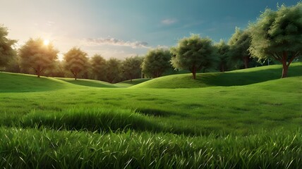 Obraz premium green grass meadow outdoor 3d-illustration.