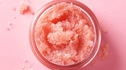 A close-up of a jar of exfoliating scrub with the lid off