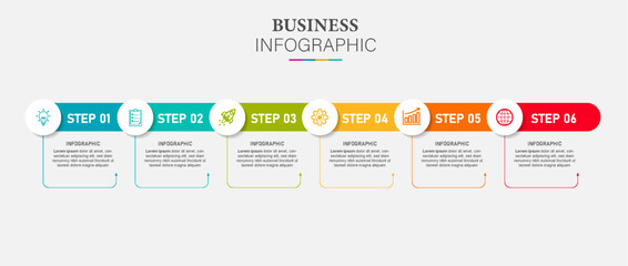 Infographic template with 6 steps or options. Illustration presentation with elements icons. 