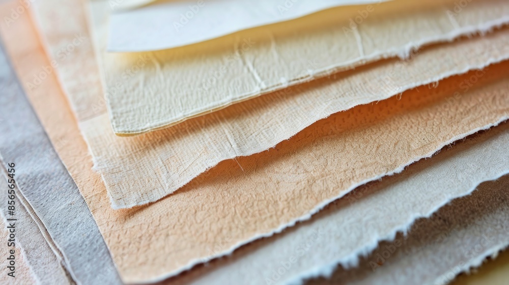 Poster assortment of variously hued and patterned paper samples. crafting and design material assets
