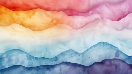 Obraz premium Vibrant abstract watercolor painting with flowing layered colors in shades of red, orange, yellow, blue, and purple creating a soothing gradient effect.