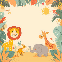 Obraz premium A colorful, playful safari-themed birthday invitation made with generative AI