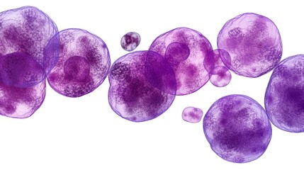 Microscopic view of purple cells isolated on a white background, ideal for scientific and medical visual content.