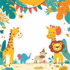 Naklejka premium A colorful, playful safari-themed birthday invitation made with generative AI