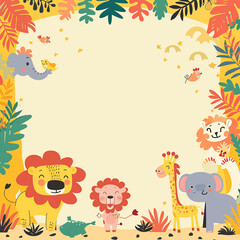 A colorful, playful safari-themed birthday invitation made with generative AI