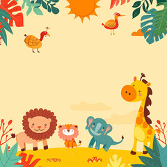Naklejka premium A colorful, playful safari-themed birthday invitation made with generative AI