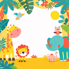 Fototapeta premium A colorful, playful safari-themed birthday invitation made with generative AI