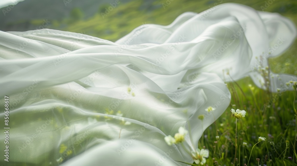 Poster the fabric seems to float through the air creating an otherworldly atmosphere on the hillside.