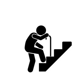 illustration of an elderly stick figure flat character with a cane climbing a staircase