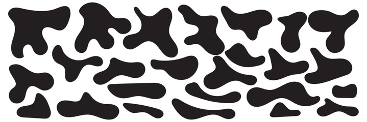 Set of abstract liquid forms and fluid shapes, blobs element, black abstract blobs, irregular shapes, black ink.