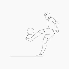 Soccer players, Continuous one line drawing, playing football simple line art vector design.