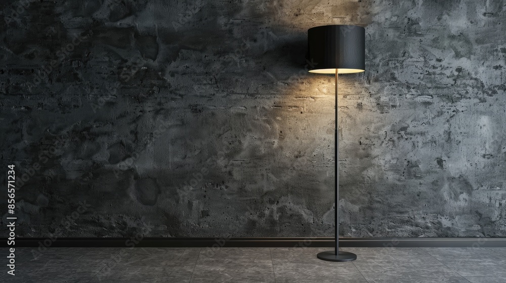 Poster gray floor lamp with a textured wall and space for text
