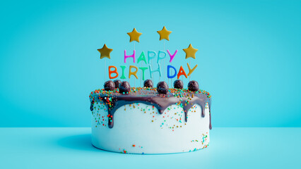 happy birthday party cake backgrounds. 3d rendering