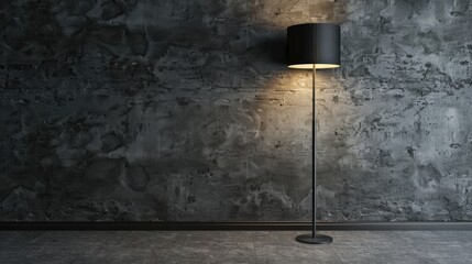 Gray floor lamp with a textured wall and space for text