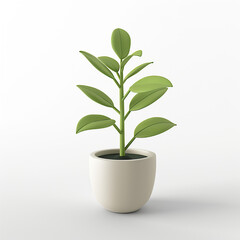 Display a creative 3D cartoon depiction of a potted plant on a clean white canvas, suitable for promoting eco-friendly concepts in a visually engaging manner.