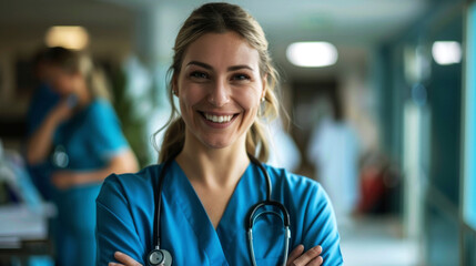 Fototapeta premium portrait cheerful of doctor in the hospital to convey their spirit of work