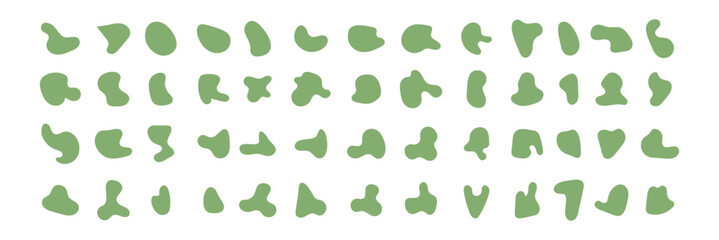 Organic amoeba blob shapes green color with vector illustration isolated on background. Irregular round blot form graphic element graphic flat style design fluid vector illustration set