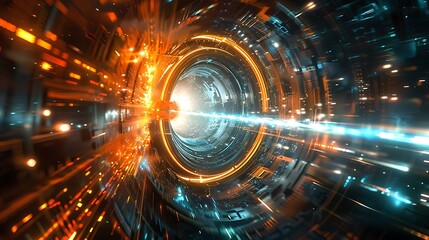 Fototapeta premium Abstract Futuristic Tunnel with Bright Lights and Speed