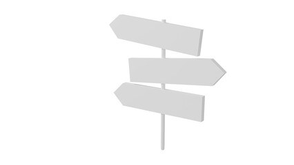 3d white directions 3 sign on PNG transparent. 3d render illustration